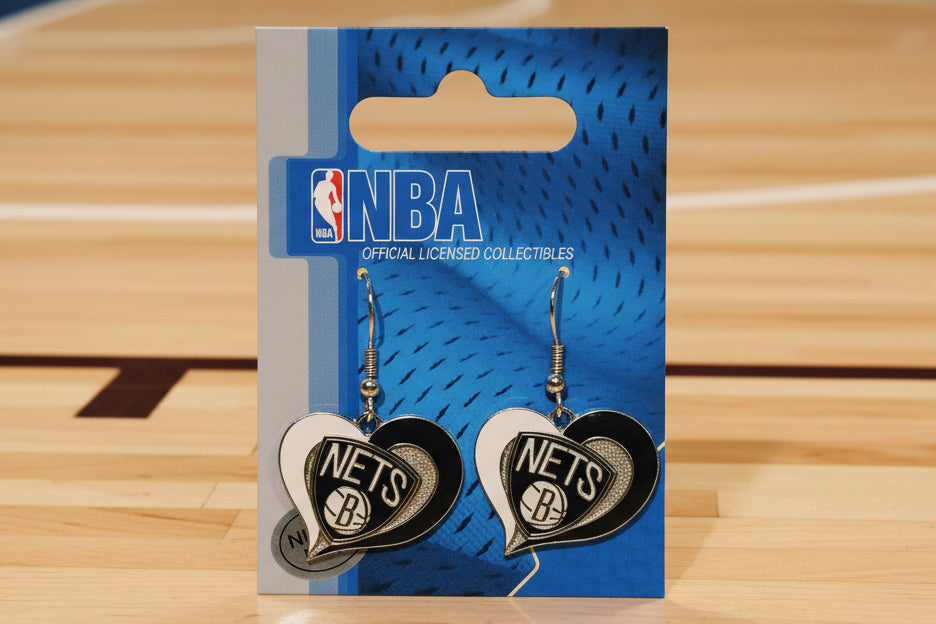 Brooklyn Nets Swirl Heart Dangle Earrings